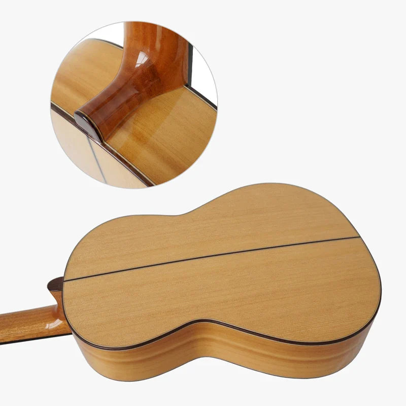 Aiersi handmade flamenco guitar with light spruce top, spanish cypress body, dark binding, and vintage professional string sound