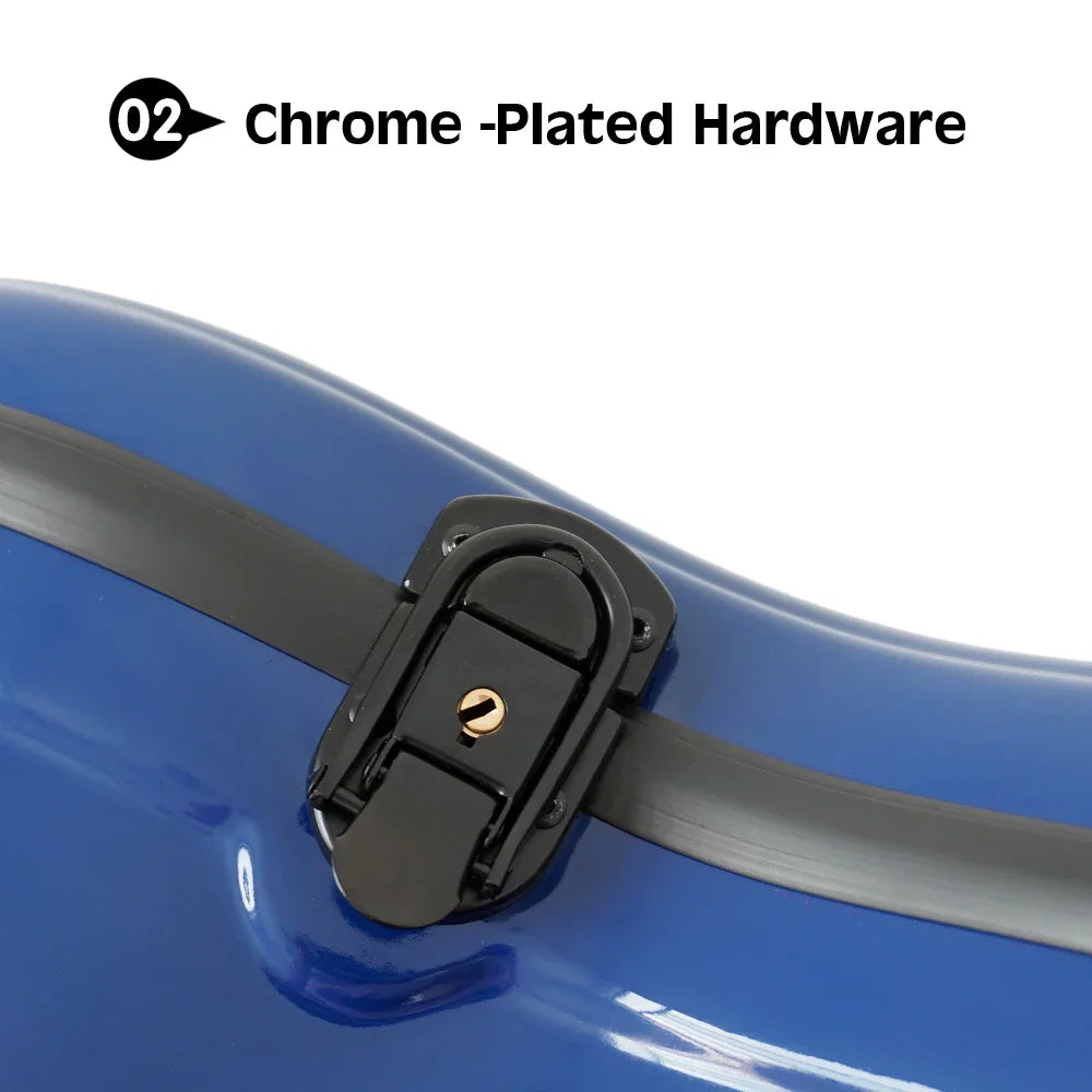 Blue aiersi brand fiberglass guitar case with chrome-plated hardware lock and hard-shell design for secure instrument transport