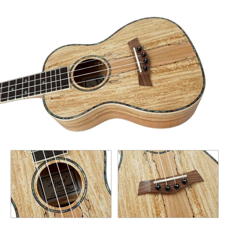 Aersri brand spalted maple soprano 21inch ukulele with natural wood finish and handmade professional hawaii design