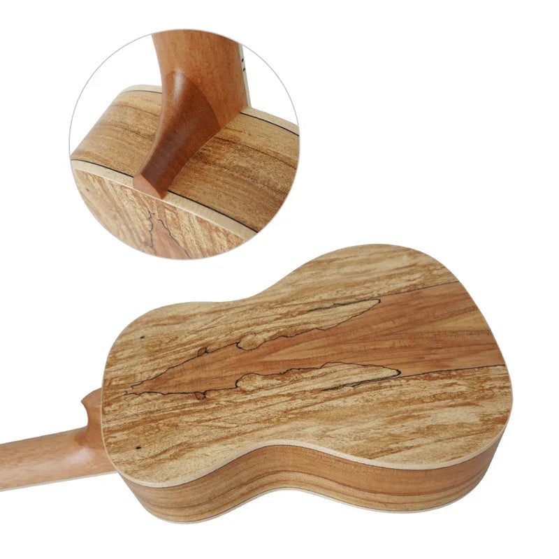 Aiersi brand spalted maple soprano 21inch handmade professional Hawaii ukulele with natural light brown finish and wood grain patterns
