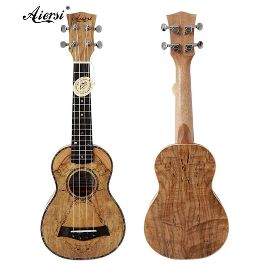 Aiersi brand spalted maple soprano 21inch ukulele with natural curly grain wood body black fretboard silver pegs handmade professional Hawaii guitar
