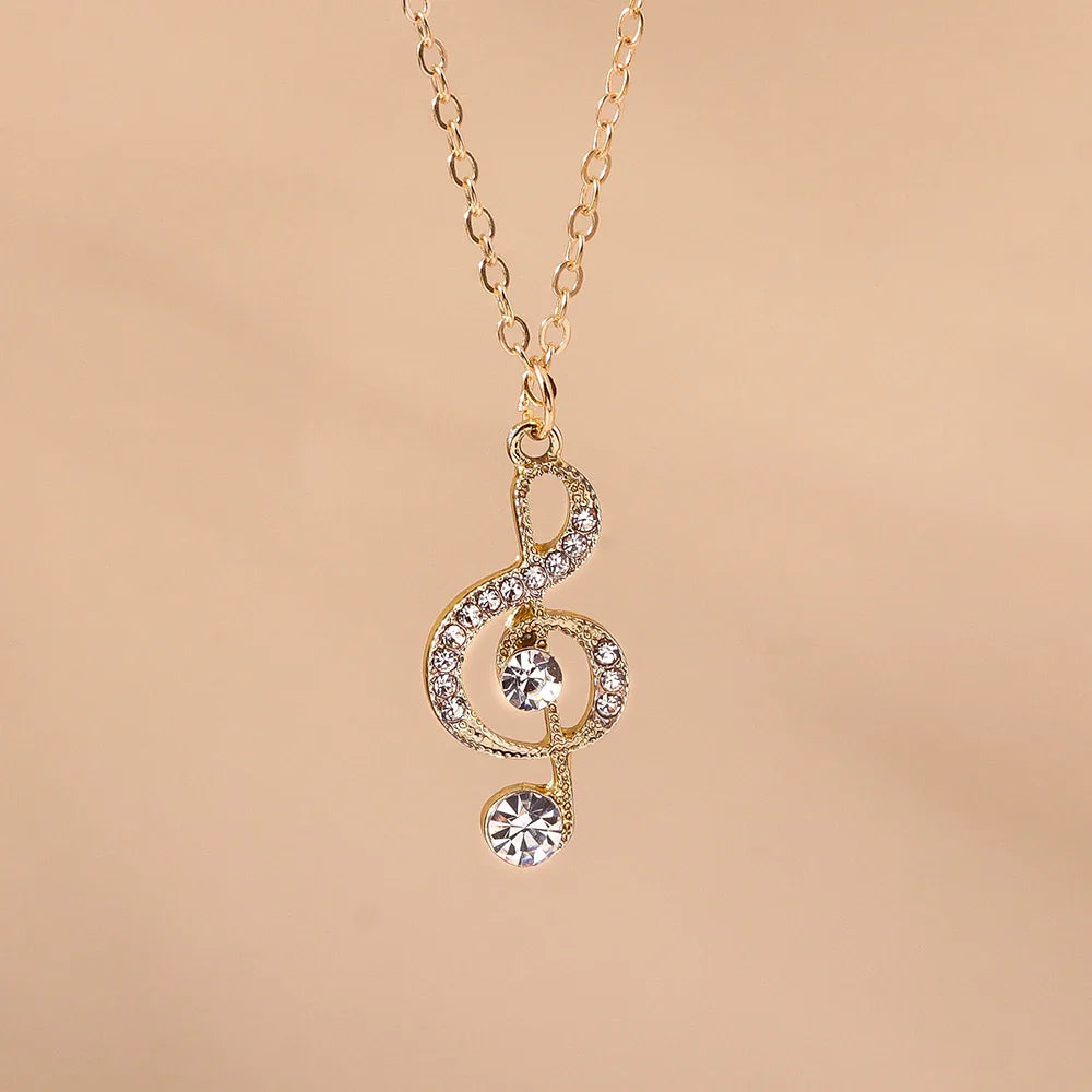 Gold-toned aihua gold silver delicate crystal music necklace with sparkling rhinestone korean musical pendant for women