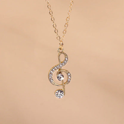 Gold-toned aihua gold silver delicate crystal music necklace with sparkling rhinestone korean musical pendant for women