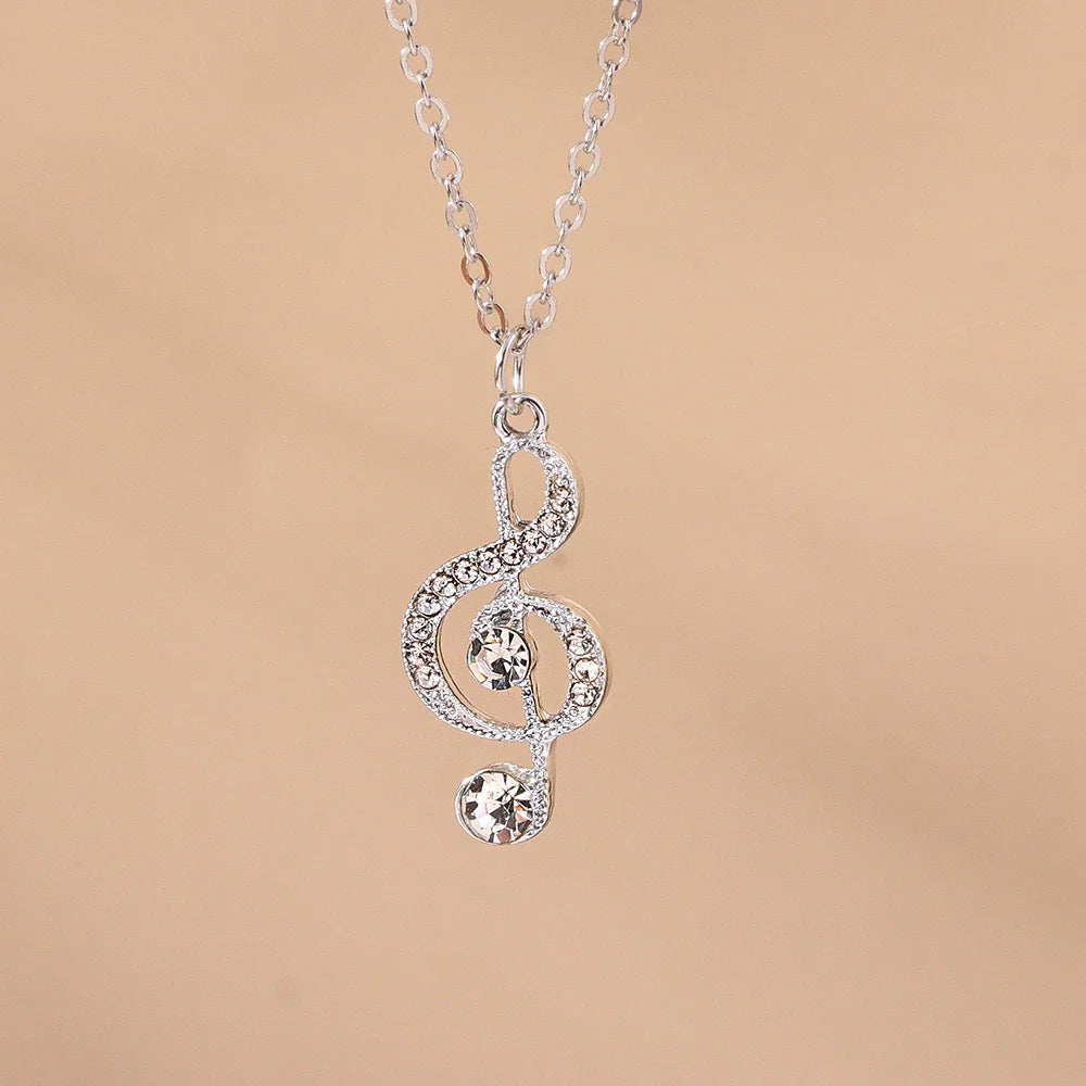 Silver aihua gold silver color delicate crystal music note necklace with sparkling crystals korean musical pendant