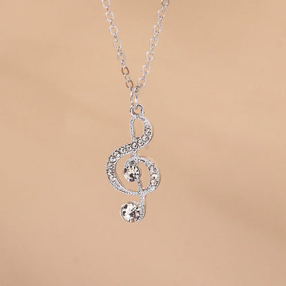 Silver aihua gold silver color delicate crystal music note necklace with sparkling crystals korean musical pendant