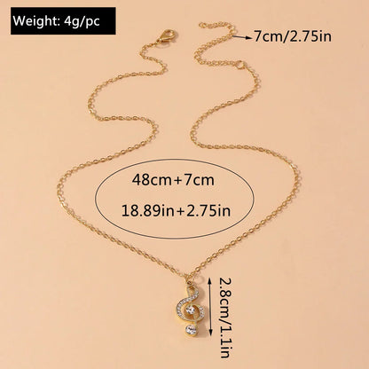 Gold-toned aihua gold silver delicate crystal music treble clef korean musical pendant necklace with adjustable chain