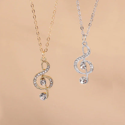Two aihua gold silver delicate crystal music note necklaces with korean musical pendant design in gold and silver tones