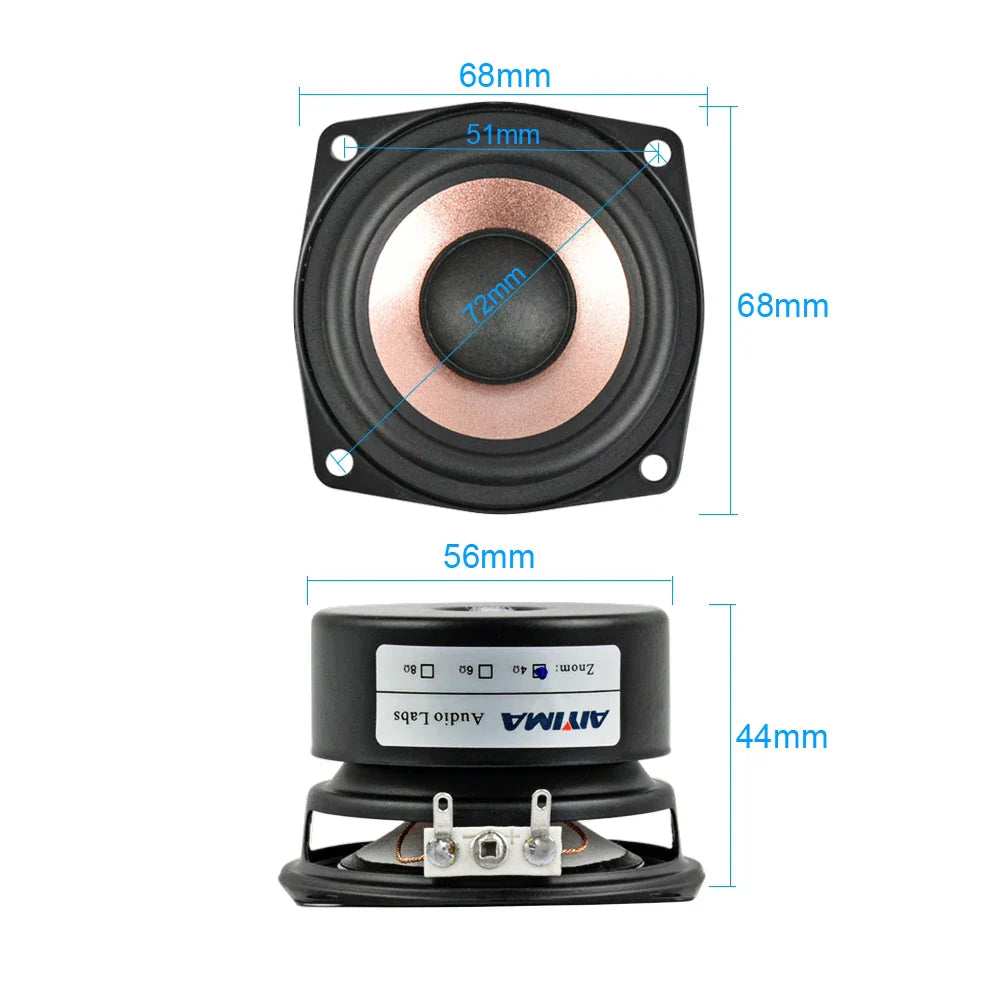Black and copper 68mm x 51mm 4 ohm hifi home full range music desktop speaker woofer with silver voice coil and mounting holes