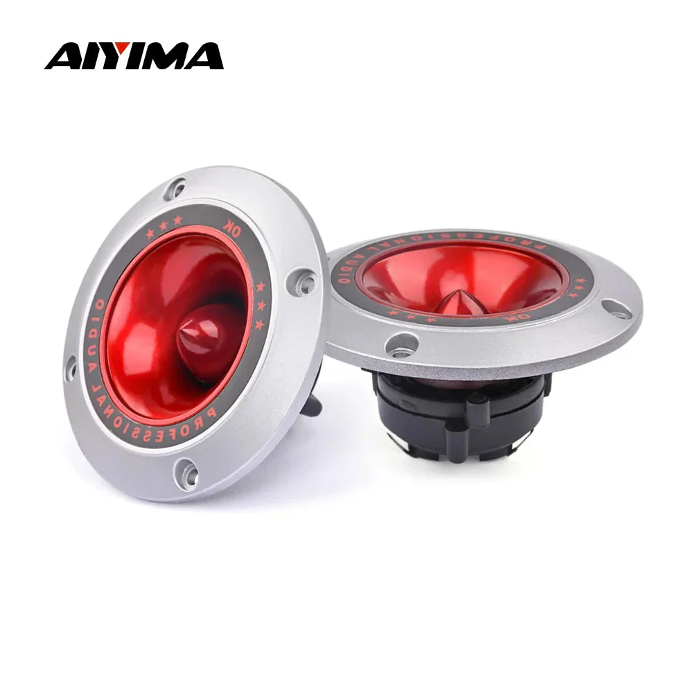 Aiyima 4 inch piezoelectric ceramic tweeter with vibrant red cone silver frame and two wires for treble audio use