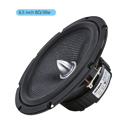 Black 6.5 inch audio car midrange bullet woofer loudspeaker with silver cone and textured grille for speakers home theater