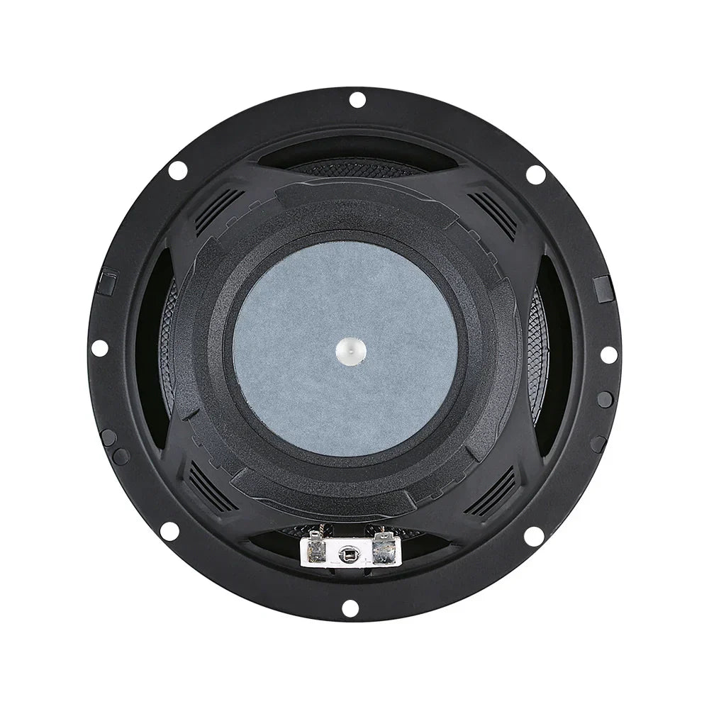 Black circular AIYIMA 6.5 inch audio car bullet woofer loudspeaker with gray cone and metallic terminals for speakers home theater