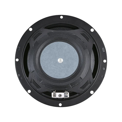 Black circular AIYIMA 6.5 inch audio car bullet woofer loudspeaker with gray cone and metallic terminals for speakers home theater