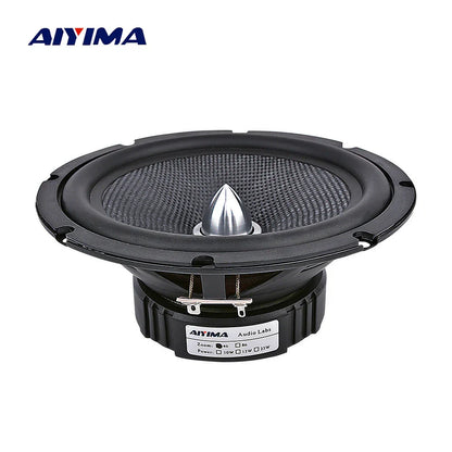 Black Aiyima 6.5 inch audio car bullet woofer loudspeaker with silver cone and carbon fiber grille for speakers home theater