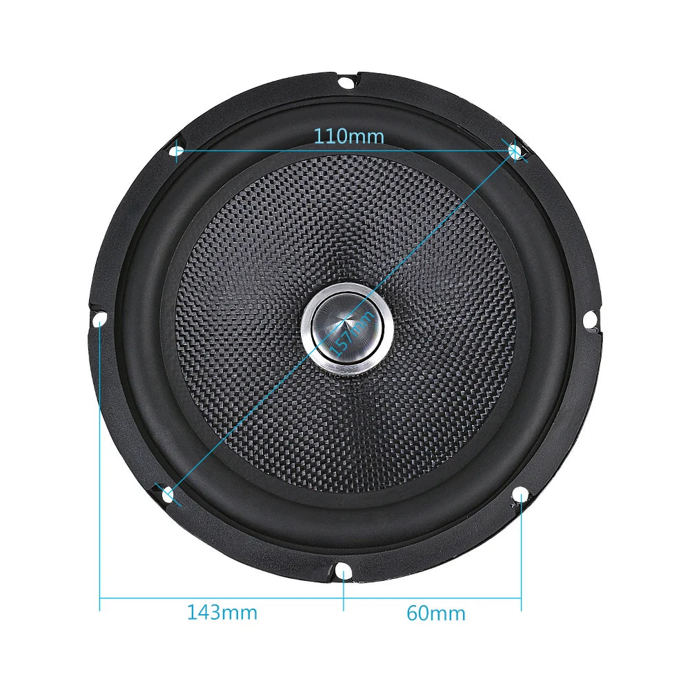 Black 6.5 inch audio car speaker with textured glass fiber cone and silver center cap for speakers home theater system