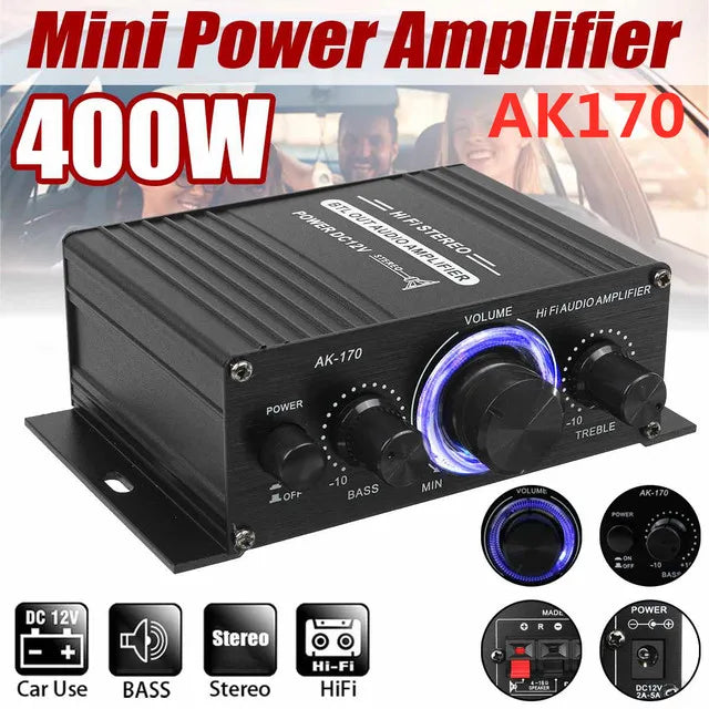 Black ak35 800w audio power amplifier with blue led ring volume knob aluminum alloy for car sound fm usb systems