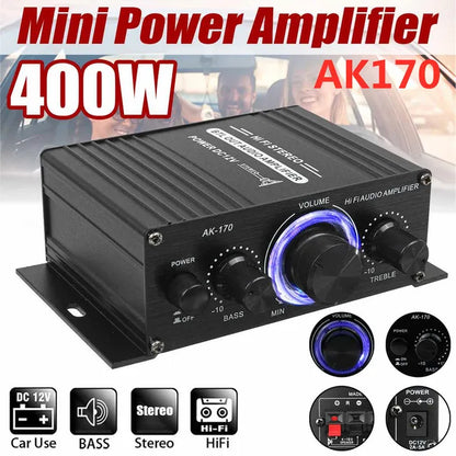 Black ak35 800w audio power amplifier with blue led ring volume knob aluminum alloy for car sound fm usb systems