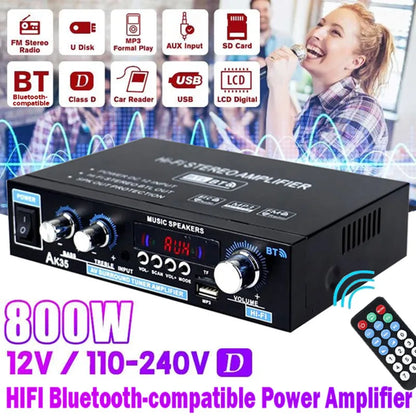 Black aluminum alloy audio power amplifier ak35 with silver knobs digital display fm usb bt connectivity for home use