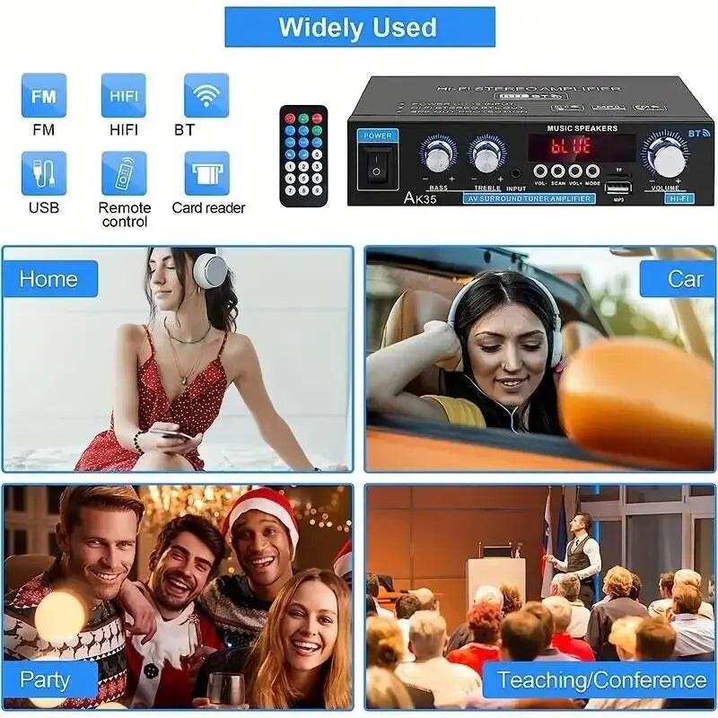 Black ak35 audio power amplifier with silver aluminum alloy knobs red led display sound fm usb and bluetooth 5.0 features