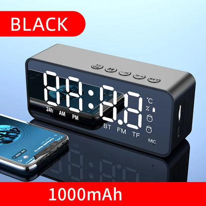Black rectangular alarm clock radio with led display and buttons featuring radio fm bluetooth speaker portable subwoofer