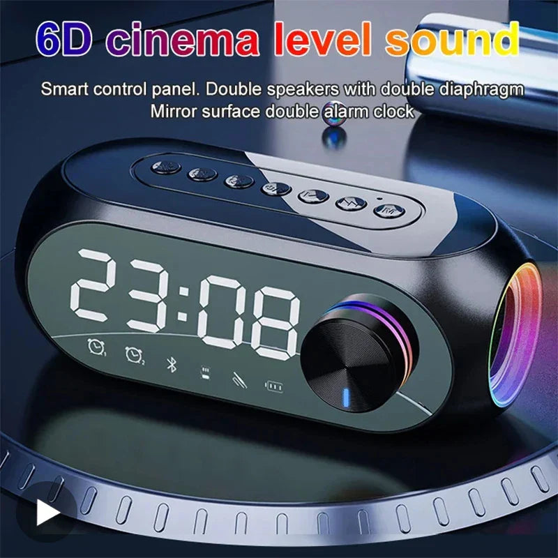 Black and silver alarm clock radio with digital display 2308 and rgb lighting speaker portable subwoofer radio fm bluetooth