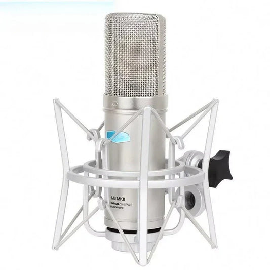 Silver alctron cm6 mkii professional condenser mic with mesh grille and shock mount for studio recording microphone use