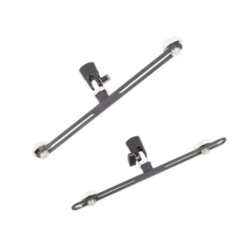 Black adjustable legs with suction cup feet and quick-release mounts on alctron double microphone stand dual stereo recording mic