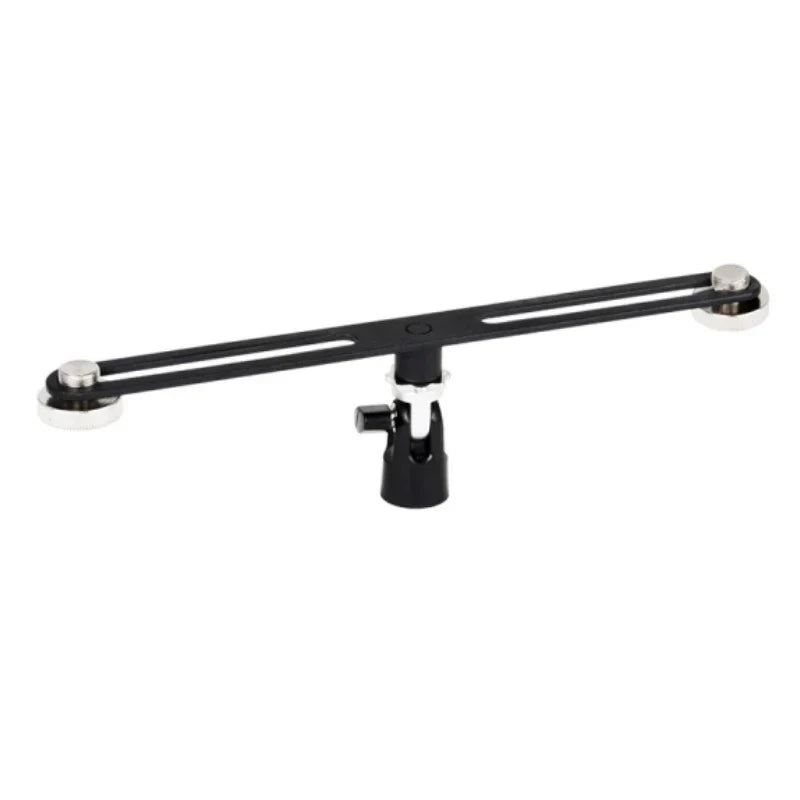 Alctron double microphone stand mas020 with black camera slider silver end caps and central mounting bracket for stereo recording dual use