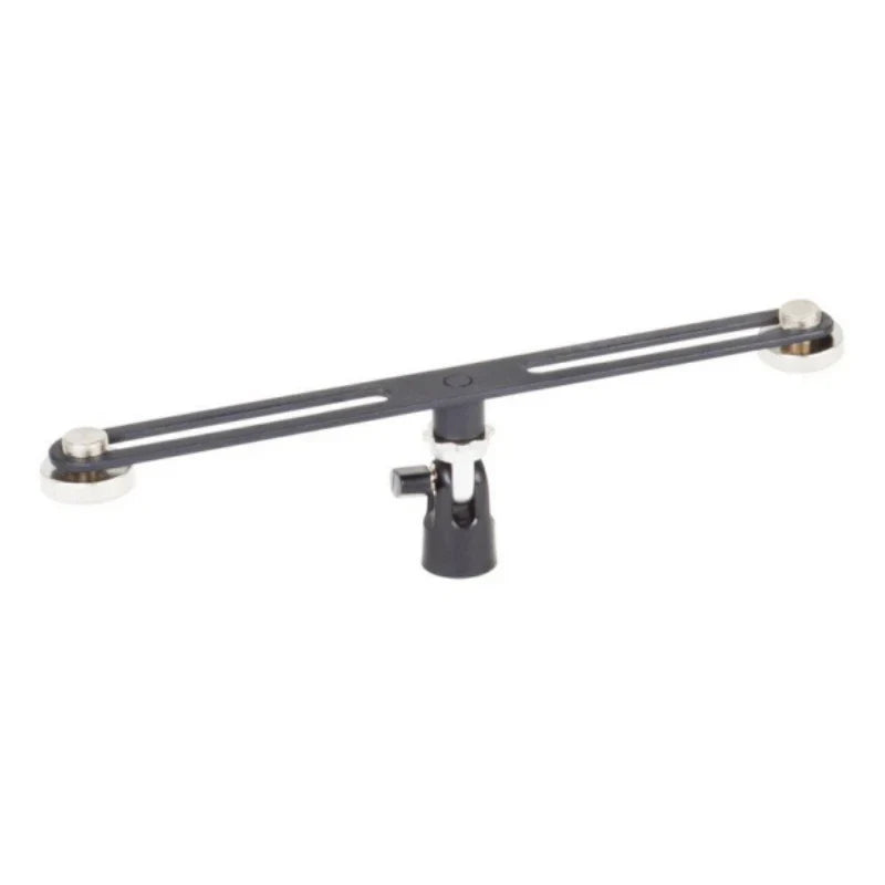 Black metal alctron double microphone stand mas020 arm with silver caps and adjustable joint for stereo recording dual setup