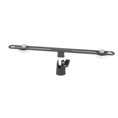 Black metal camera tripod mount with adjustable arms and silver knobs for alctron double microphone stand mas020 stereo recording dual use