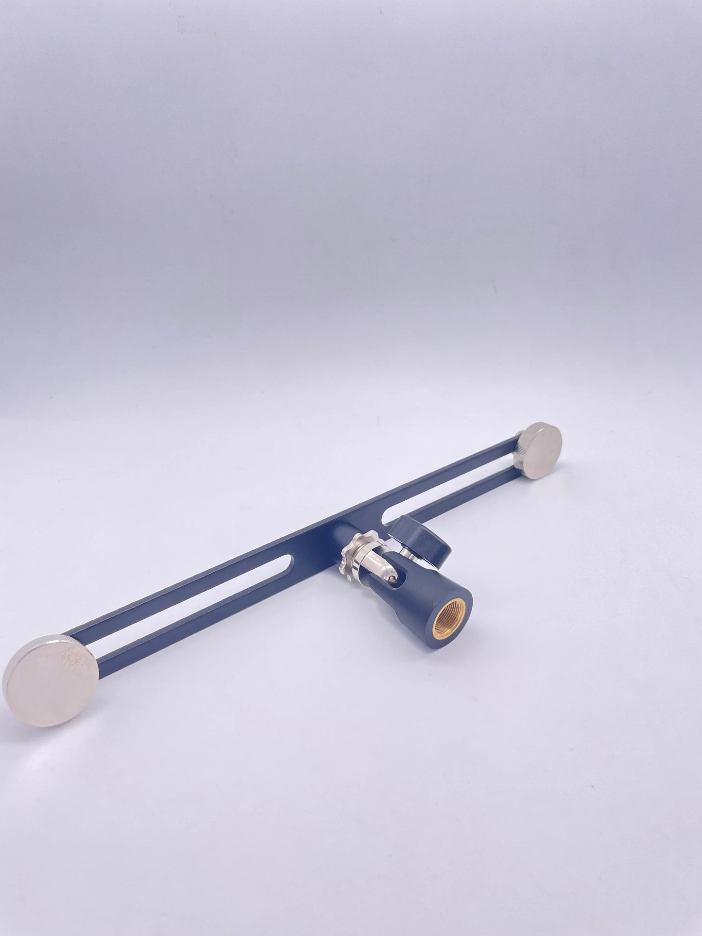 Blue metal pipe wrench with silver caps and brass fitting for alctron double microphone stand mas020 stereo recording dual use