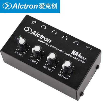Black alctron ha4plus 4-channel stereo headphone amplifier usb powered studio headphone splitter with four volume knobs