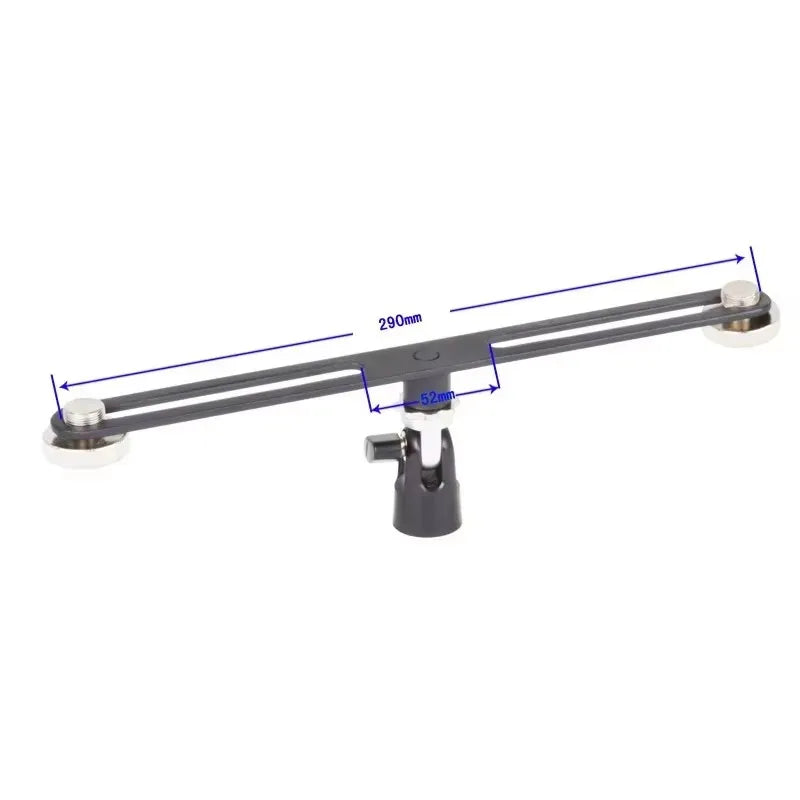 Black metal alctron mas020 double microphone stand with adjustable arms and central mounting bracket for stereo recording dual use