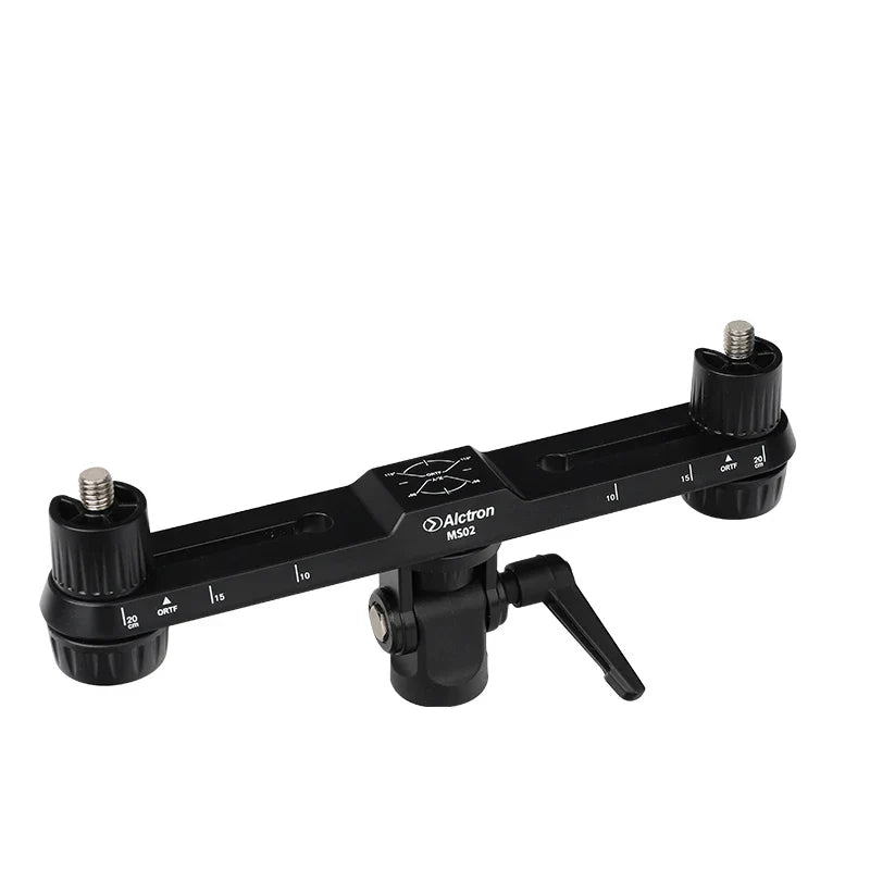 Black Alctron MS02 dual microphone stereo recording stand portable with adjustable knobs and measurement markings