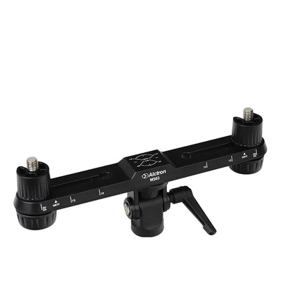 Black alctron ms02 professional stereo recording bar with height adjustable function and measurement markings on camera tripod mount