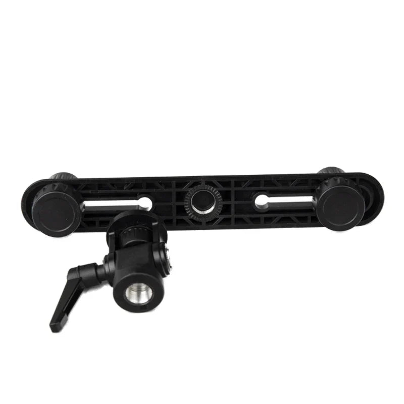 Black plastic camera slider arm with adjustable knobs and mounting bracket for alctron ms02 stereo flat stand microphone
