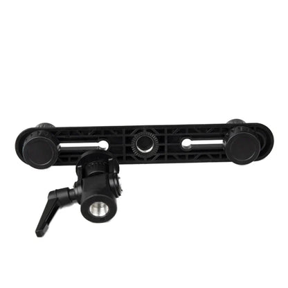 Black plastic camera slider arm with adjustable knobs and mounting bracket for alctron ms02 stereo flat stand microphone