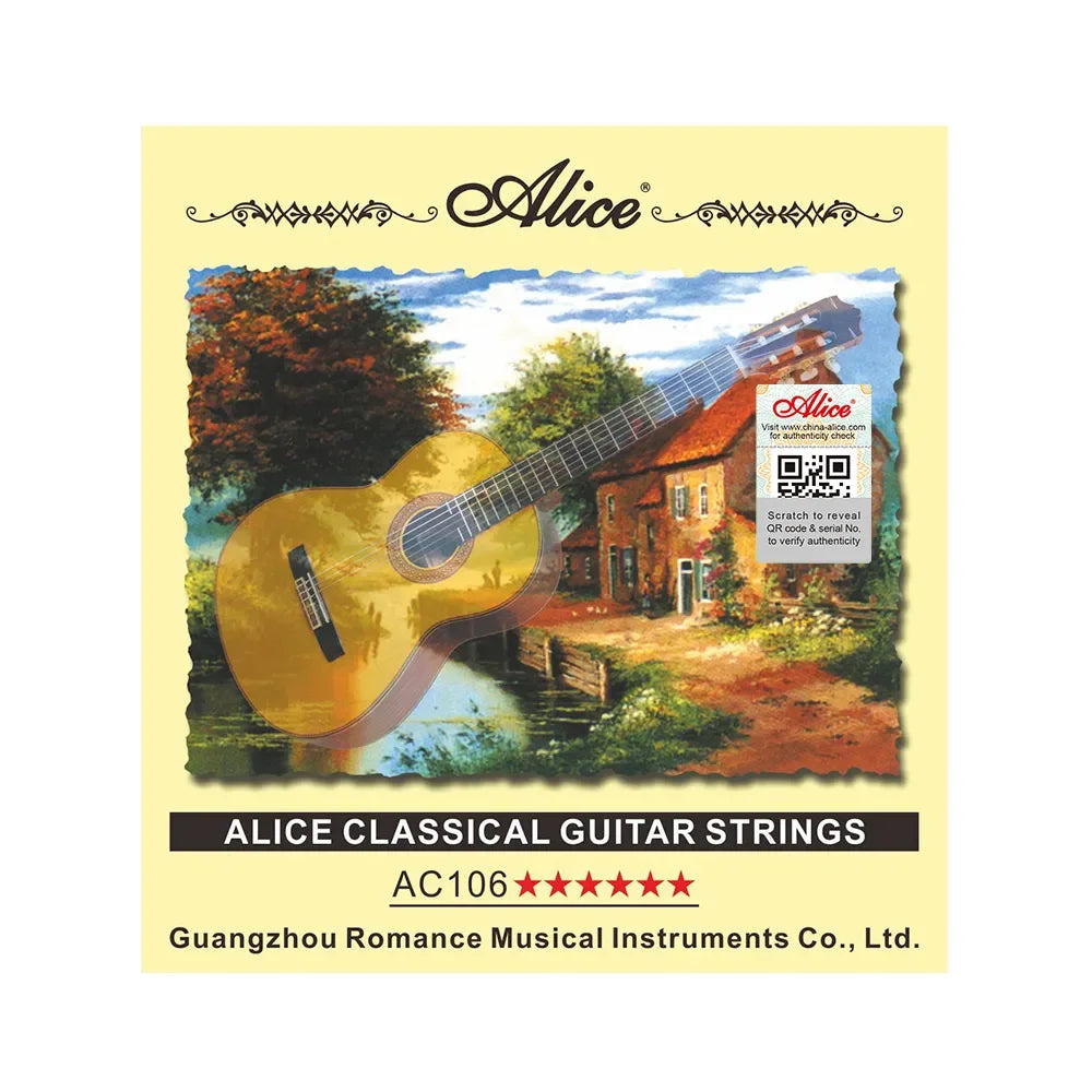 Alice classical guitar nylon fiber strings set with warm golden hue and acoustic guitar design for classical musical instruments