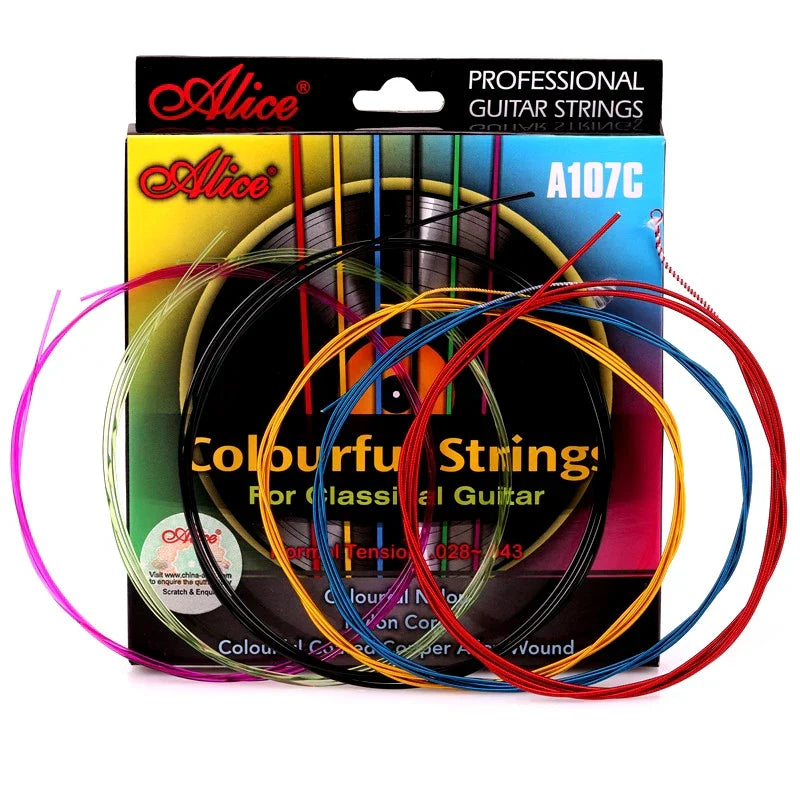 Alice classical guitar nylon fiber strings in vibrant colorful coils for classical musical instruments 6 pcs set