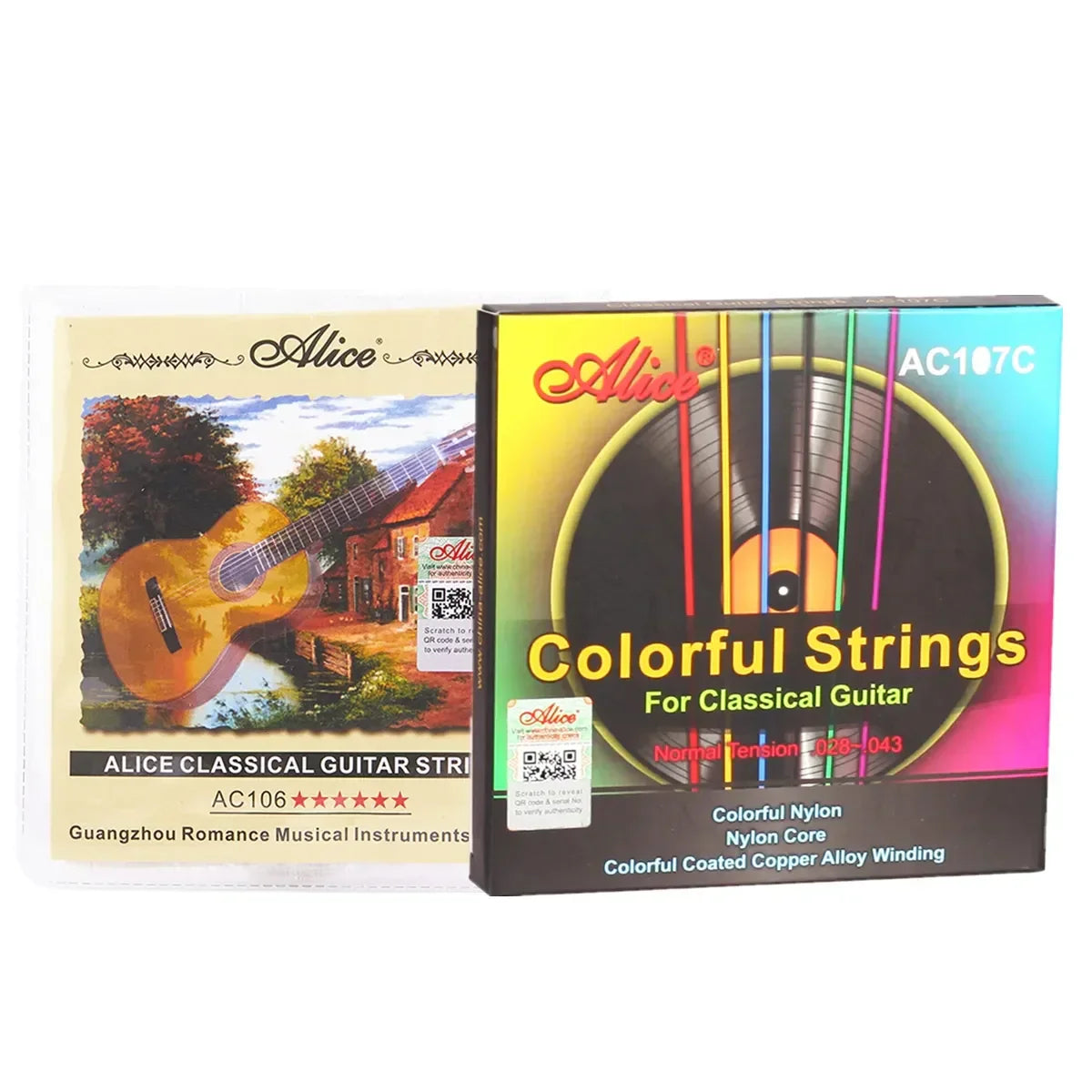 Alice classical guitar nylon fiber strings set with vibrant rainbow coating and copper alloy winding for classical musical instruments