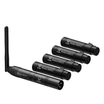 Black alien wireless dmx512 transmitter with sleek cylindrical metallic design for disco dj party and moving head laser use