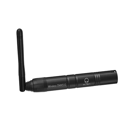 Black alien wireless dmx512 transmitter with telescopic antenna and textured grip for disco dj party moving head laser use