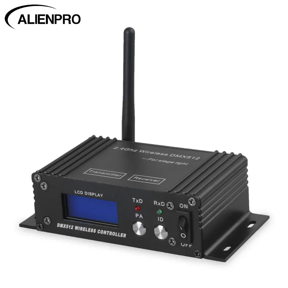 Black alienpro 2.4ghz wireless dmx512 controller receiver transmitter with lcd display for disco dj party bar moving head use