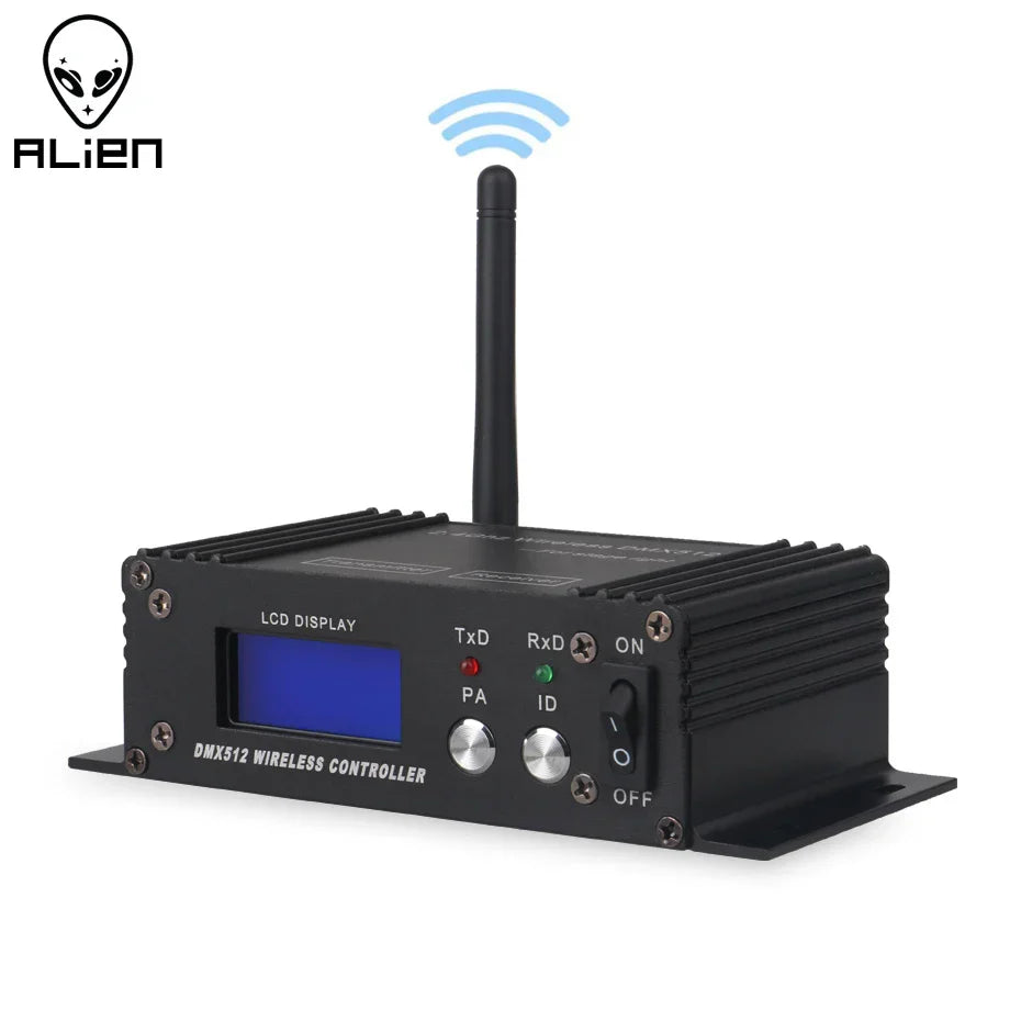 Black alien 2.4g wireless dmx 512 controller receiver transmitter with lcd display and antenna for disco dj party use