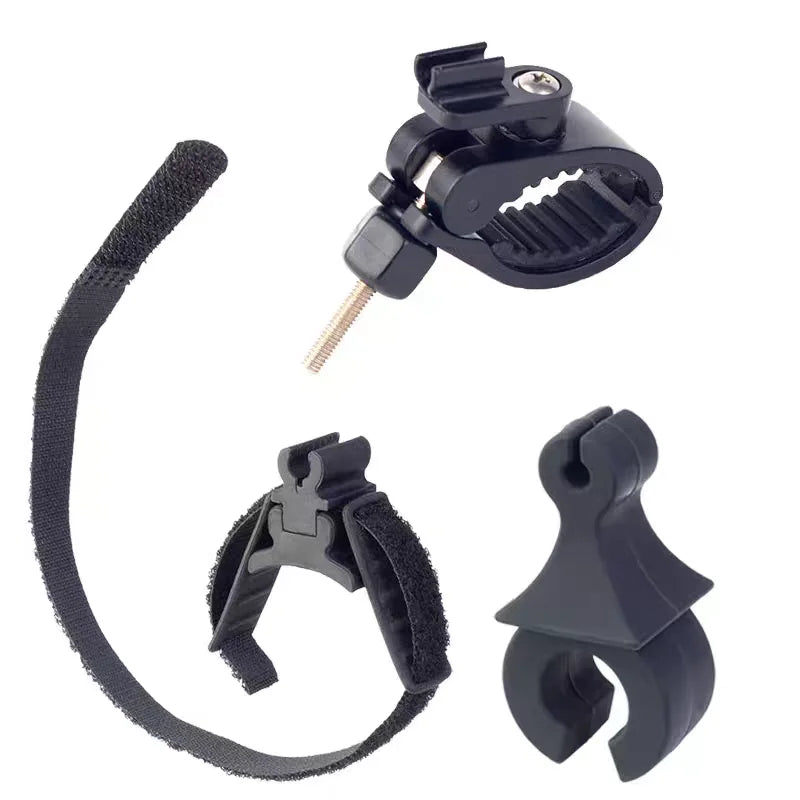 Black plastic musical instrument microphone mount with adjustable clamp and velcro strap for mic clamps stringed use