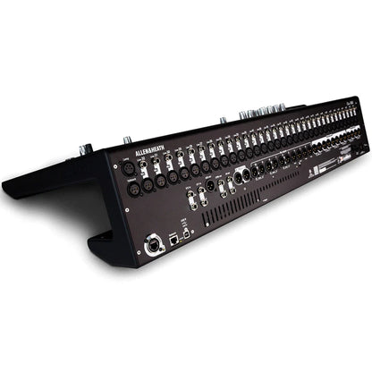 Black allen and heath qu-32 chrome edition digital audio mixer showing multiple xlr and usb ports on the back side