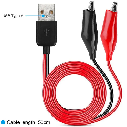 Red and black insulated usb crocodile clamps with copper test leads 58cm male connector cable for circuit testing