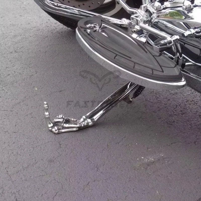 Chrome-finished vertical middle finger finger metal motorcycle stand motorcycle kickstands with detailed skeleton hand design