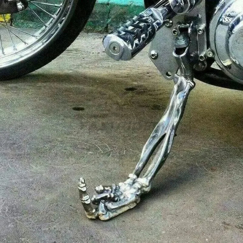 Chrome-plated skeleton-themed vertical middle finger alloy finger metal motorcycle stand motorcycle kickstand back view