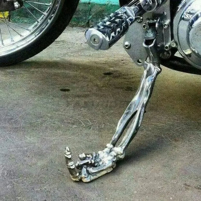 Chrome-plated skeleton-themed vertical middle finger alloy finger metal motorcycle stand motorcycle kickstand back view
