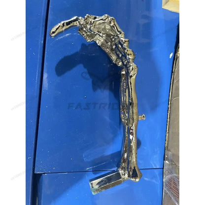 Shiny chrome-finished alloy vertical middle finger finger metal motorcycle stand kickstand with textured articulated design